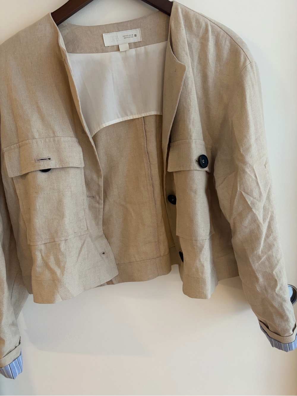 Cropped Linen Cream Jacket - Picture 4 of 4
